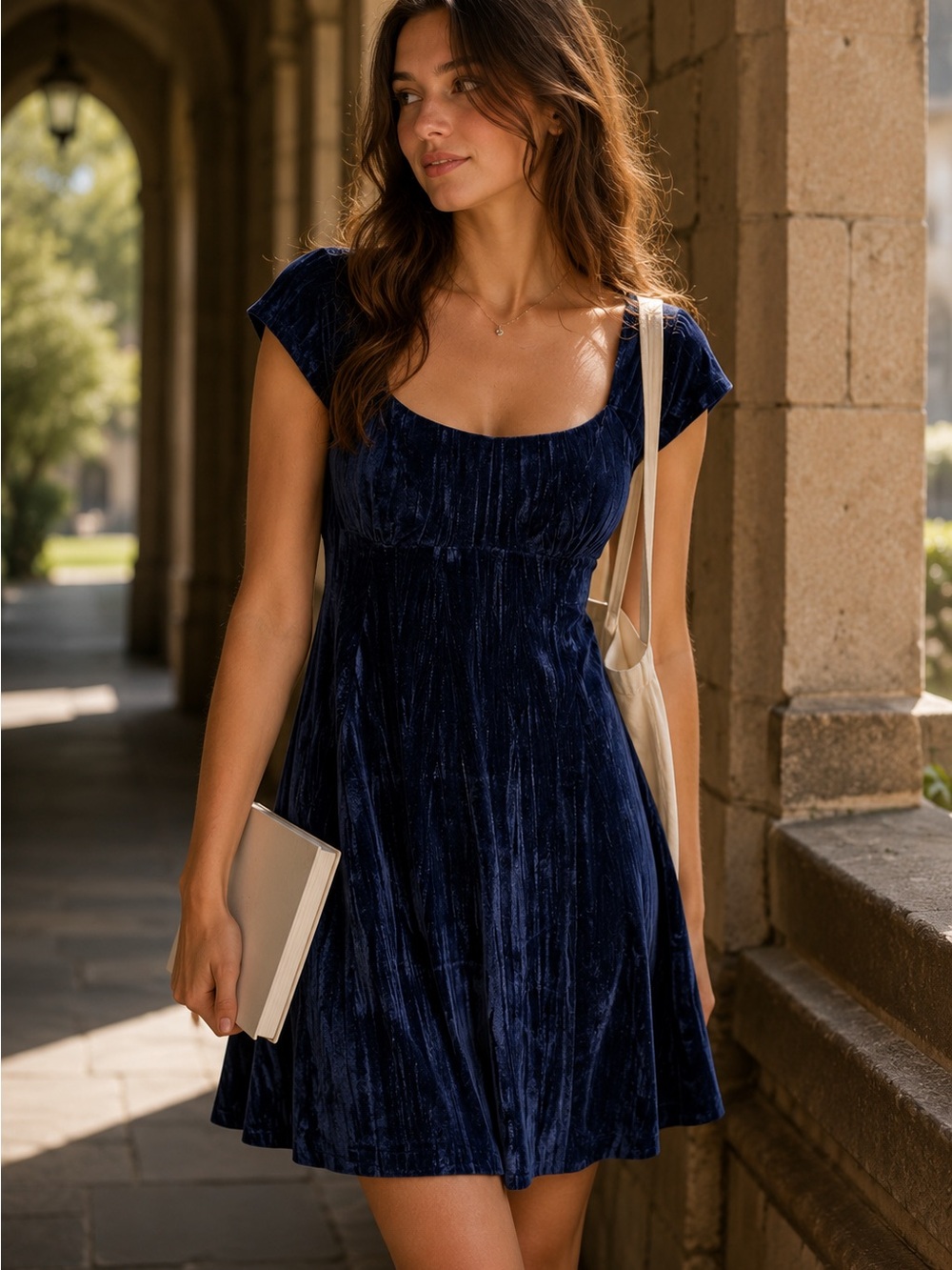 Urban Outfitters Blue Velvet Mini Dress XS Coquette Preppy Campus Party